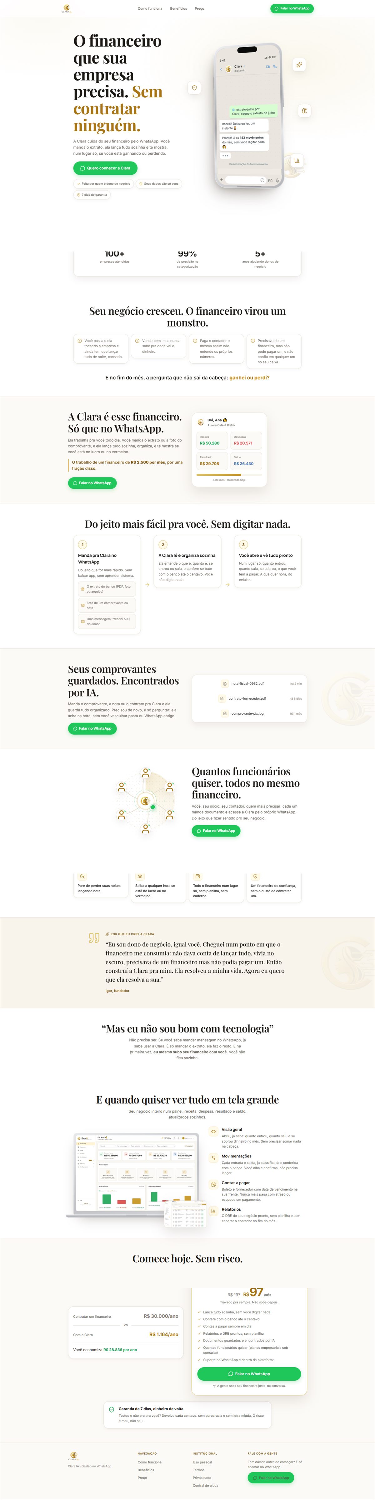Página de venda da Clara IA Empresas