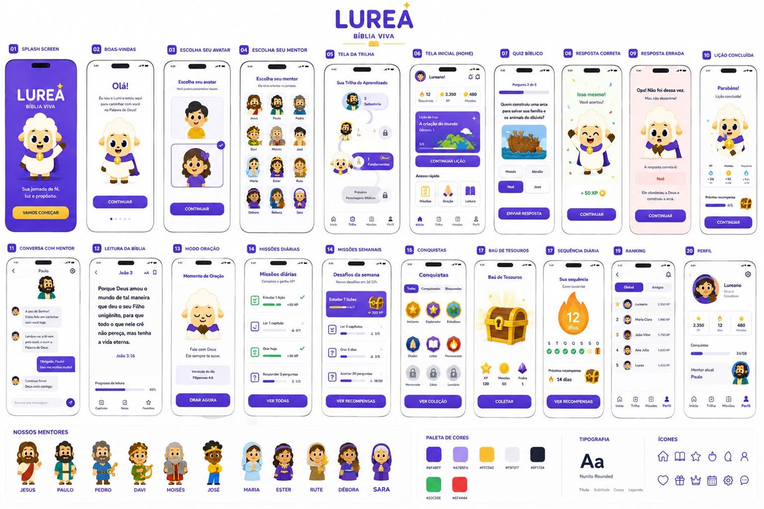 Telas do aplicativo LUREA Bíblia Viva