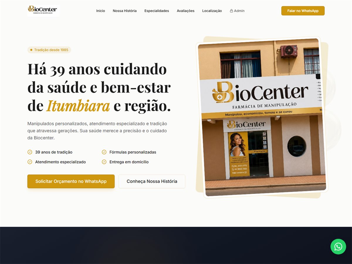 Site da Biocenter Farmácia de Manipulação