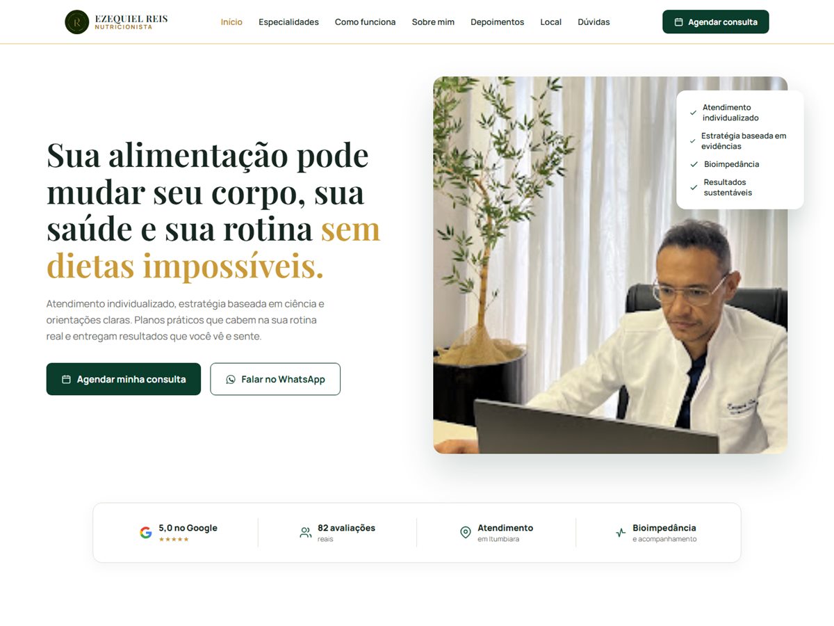 Landing page de cliente — nutrição