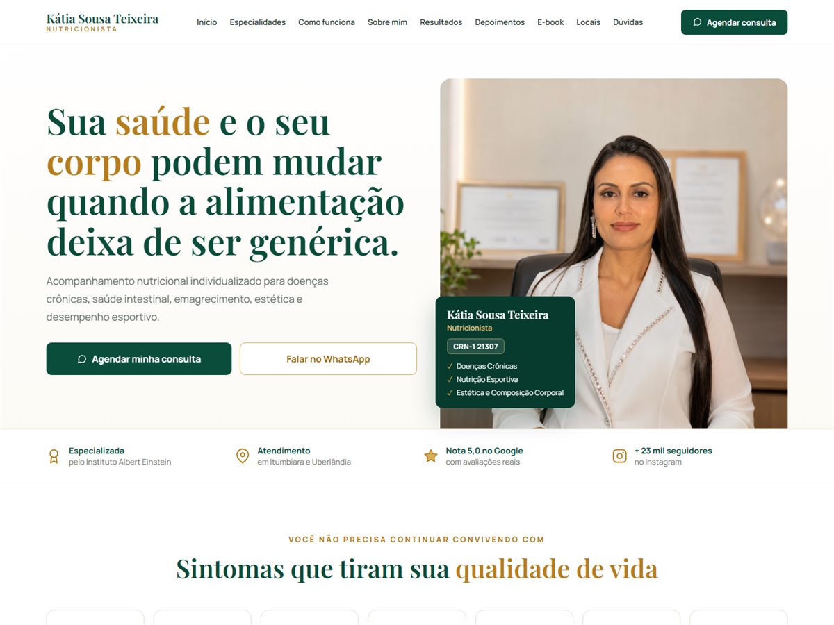 Landing page de cliente — nutrição